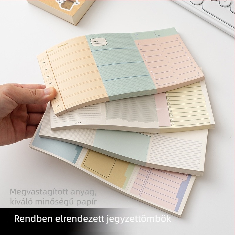 Ragasztó nélküli, téphető jegyzetek háromrészes készlet tervezéshez és diáküzenetekhez