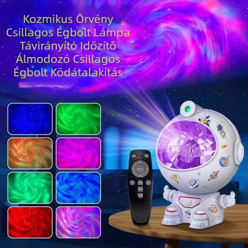 Űrhajós alakú lámpa fekete lyuk és csillagos ég projekcióval – éjjeli asztali lámpa