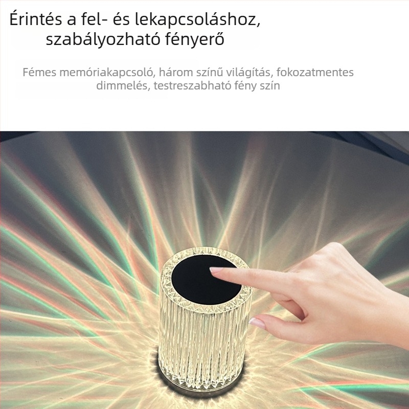 Éjszakai lámpa akril árnyékolóval, beépített akkumulátor, érintéses kapcsoló, modern minimalista stílus, projekció