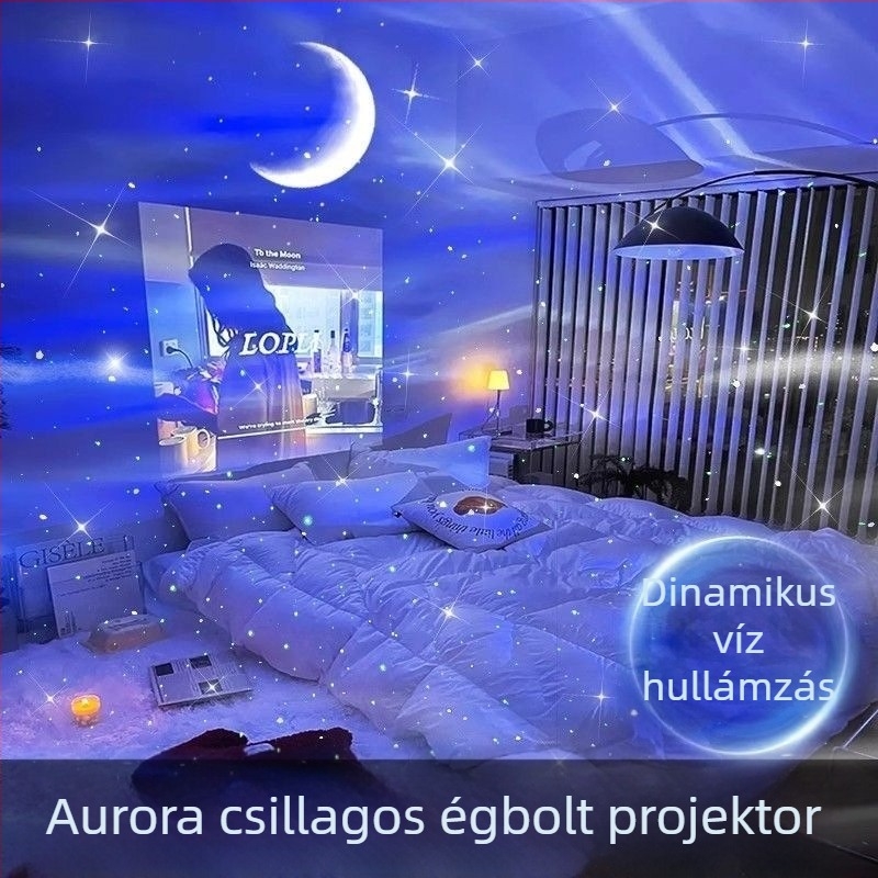 Északi fények csillagos égbolttal projektor Bluetooth hangszóróval és hangulatos fényével