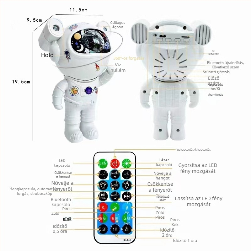Asztronauta csillagos ég vetítő lámpa – Bluetooth zene, távirányító, USB tápegység, hang, intelligens vezérlés nélkül