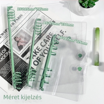 A5 átlátszó PVC tok lazán lapozható jegyzetfüzethez, levehető B5 kötővel, A6-ins stílusú fém klipsz