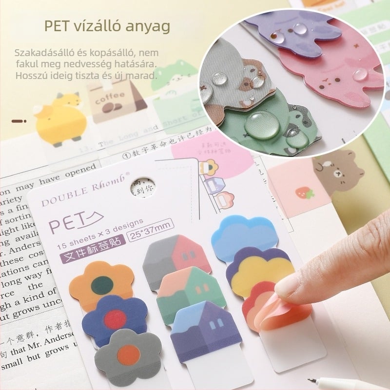 Vízálló téphető index matricák, különleges formájú jelölő címkék, ragasztós jegyzetek, 36 oldalas