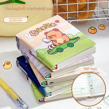 Cartoon Bear Zsebbarát Négyzetes Jegyzetfüzet PU borítóval, varrott kötés, 80 g/m² papír, 100–200 oldal