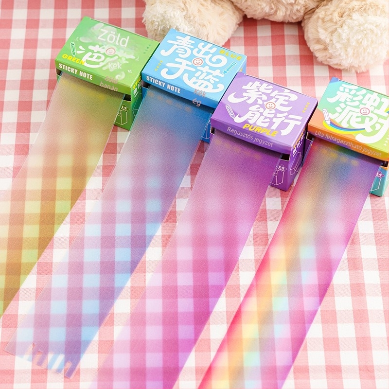 Xiami Fluoreszcens ragasztós jegyzetek téphető index matricákkal, gradientes vékony csíkok, 14 darabos doboz