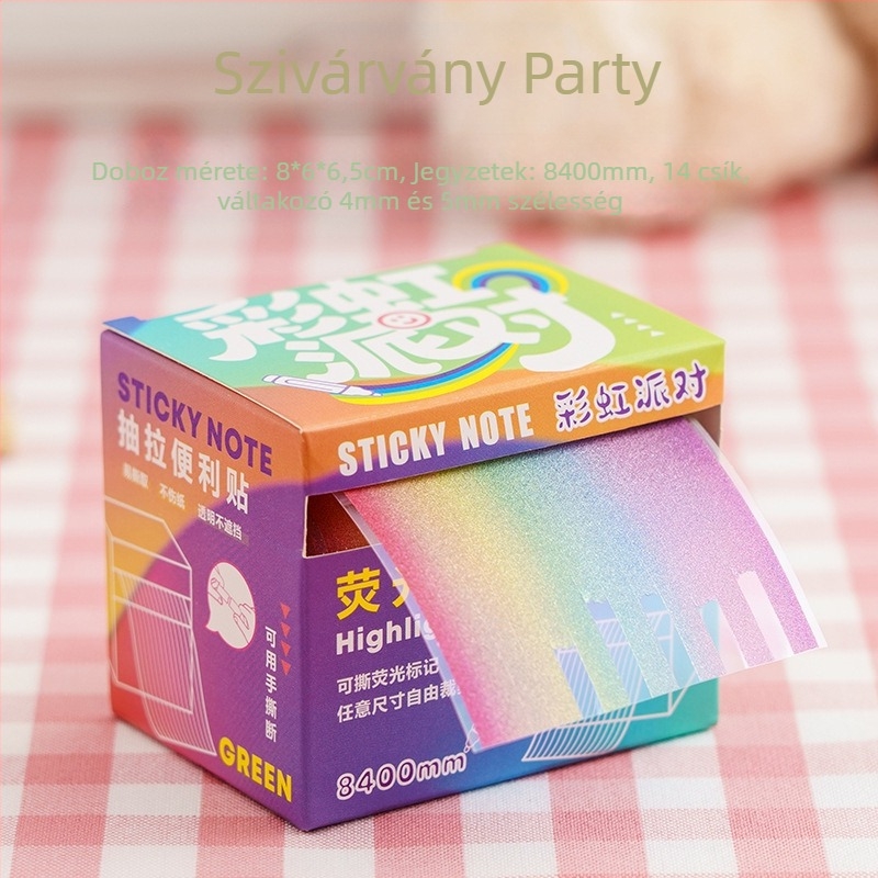 Xiami Fluoreszcens ragasztós jegyzetek téphető index matricákkal, gradientes vékony csíkok, 14 darabos doboz