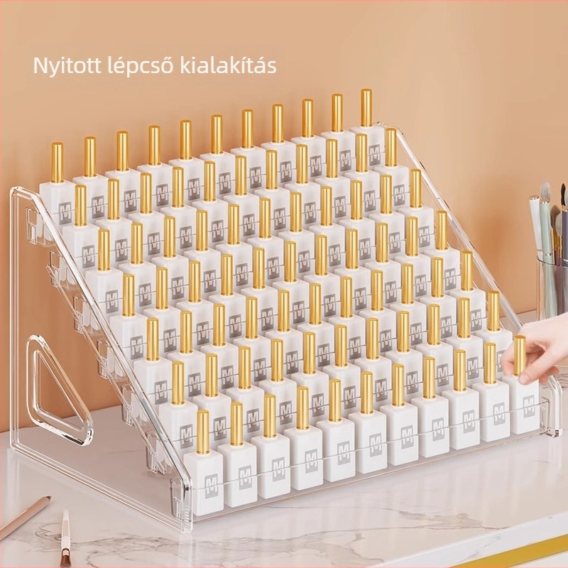 7-szintű kiállító állvány PET anyagból – átlátszó, asztali tároló kozmetikumok és körömlakkok számára