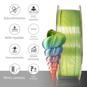 PLA selyemhatású filament 3D nyomtatáshoz - 1 kg, 0,01 mm pontosság, kompatibilis FDM nyomtatóval