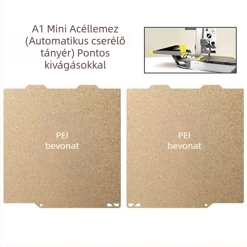 3D nyomtatáshoz készült melegágyplatform rugós acélból és PEI lemezzel, automatikus korongcsere, pontos furatpozicionálás (Anyag: rugóacél + PEI)