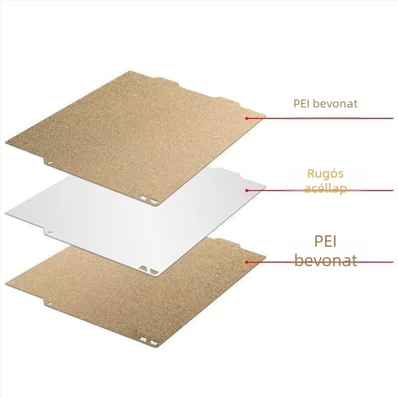 3D nyomtatáshoz készült melegágyplatform rugós acélból és PEI lemezzel, automatikus korongcsere, pontos furatpozicionálás (Anyag: rugóacél + PEI)