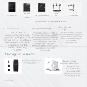 3D nyomtatáshoz PETG-CF szénszálas filament Bing3D, átmérő 1.75 mm, hossz 340 m, tömeg 1 kg, kerek keresztmetszet