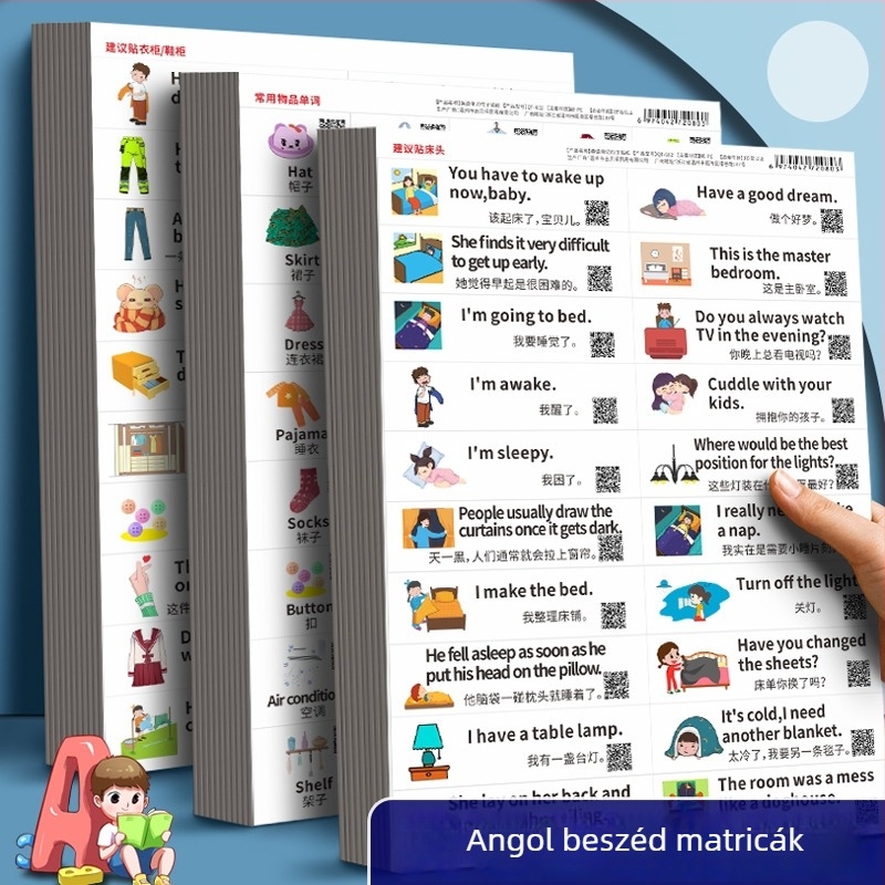 Gyerekeknek szóló angol tanuló matricák — mindennapi élet jelenetei, ragasztóval, aranyos stílus, nyomtatott kivitel (Brand: Jerry; Adhesive: Yes; Style: Cute; Craft: Printing)