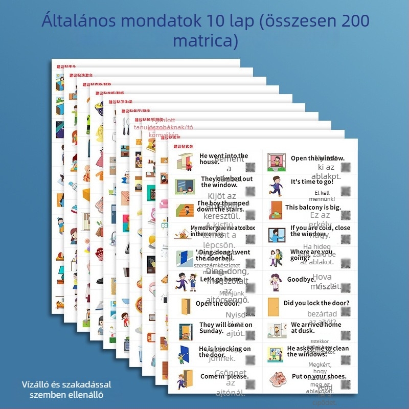Gyerekeknek szóló angol tanuló matricák — mindennapi élet jelenetei, ragasztóval, aranyos stílus, nyomtatott kivitel (Brand: Jerry; Adhesive: Yes; Style: Cute; Craft: Printing)