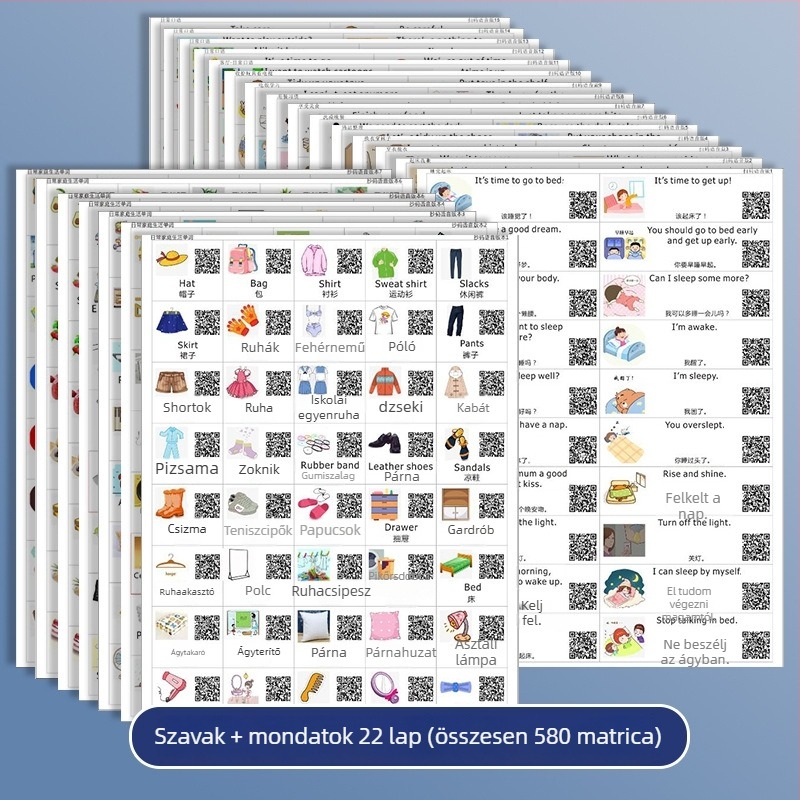 Gyerekeknek szóló angol tanuló matricák — mindennapi élet jelenetei, ragasztóval, aranyos stílus, nyomtatott kivitel (Brand: Jerry; Adhesive: Yes; Style: Cute; Craft: Printing)
