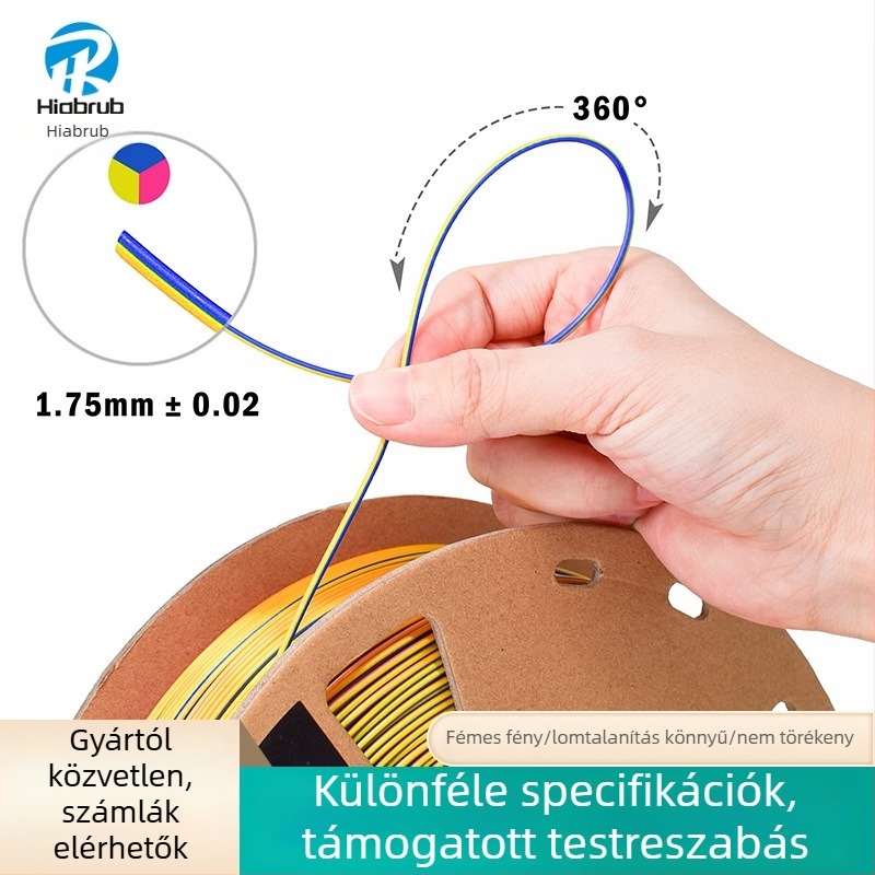 PLA selyemgradients filament, kerek keresztmetszet, 330 m hosszú, korong alakú megjelenés, Silk PLA sorozat 3D nyomtatáshoz, eredet: Kína