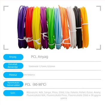 PCL-filament 3D tollhoz, fényes, alacsony hőmérséklet, átmérő 1.75 mm, pontosság 0.01 mm