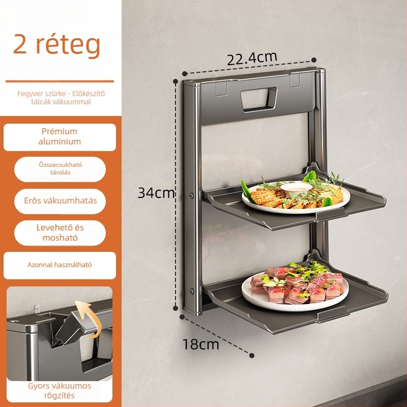 Suction Cup konyhai falra szerelhető előkészítő polc, több rétegű, összecsukható edény rendező