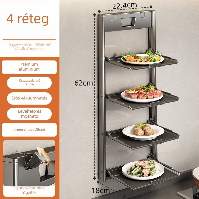 Suction Cup konyhai falra szerelhető előkészítő polc, több rétegű, összecsukható edény rendező