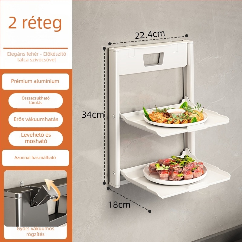 Suction Cup konyhai falra szerelhető előkészítő polc, több rétegű, összecsukható edény rendező