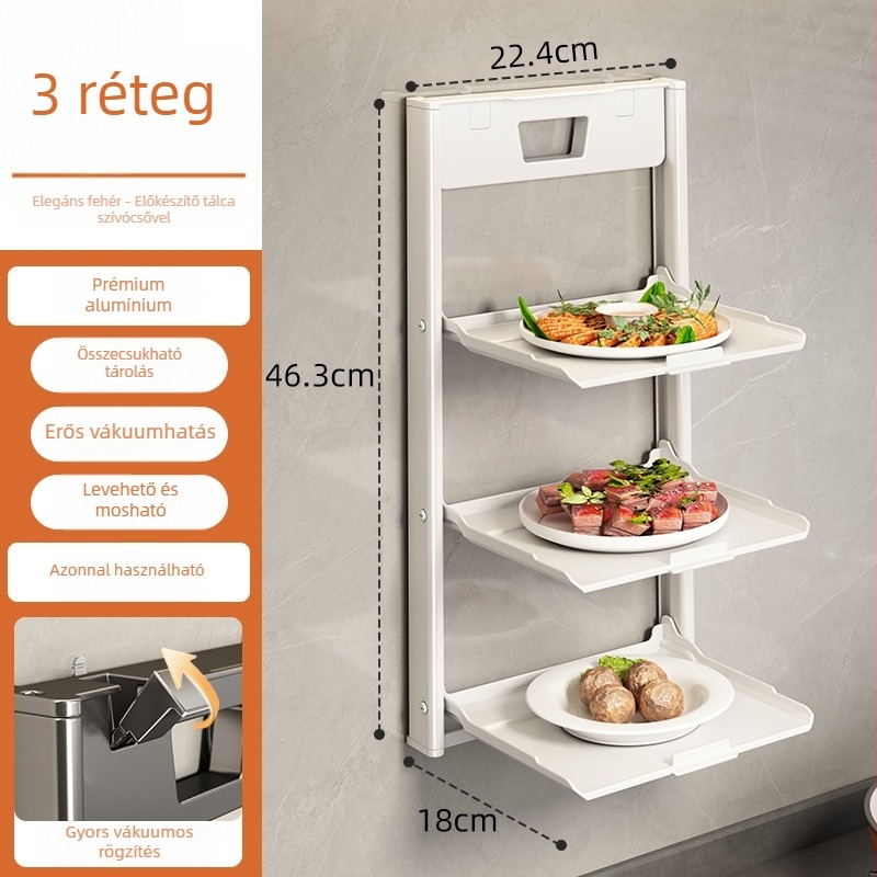 Suction Cup konyhai falra szerelhető előkészítő polc, több rétegű, összecsukható edény rendező