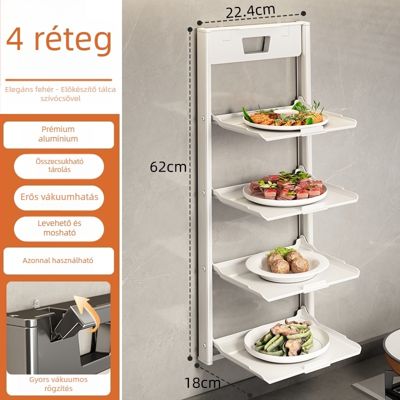 Suction Cup konyhai falra szerelhető előkészítő polc, több rétegű, összecsukható edény rendező