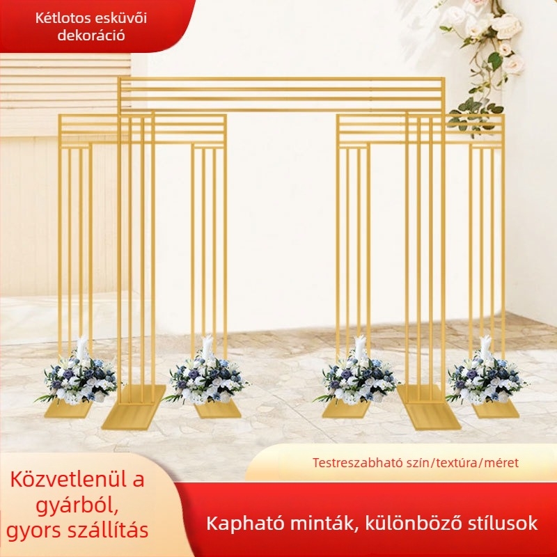 Aranyozott fém esküvői hátteret alkotó ív, kültéri használatra, négyszögletes keret