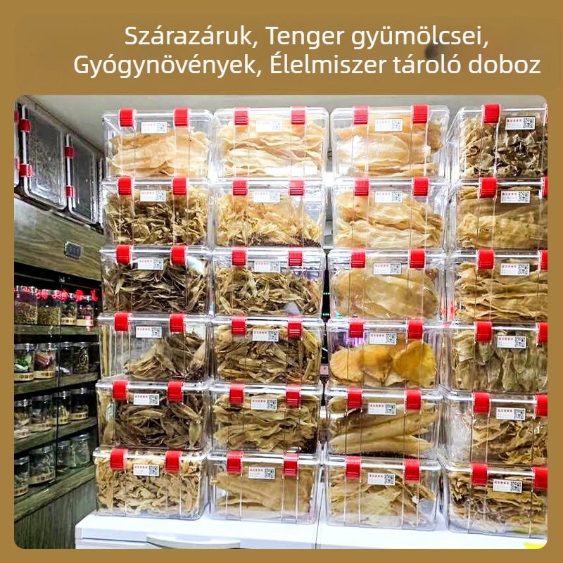 Garbo átlátszó, nagy műanyag tároló doboz zárható mandarinhéj üveggel – gyógyszer- és száraz termékek nedvességálló tárolása