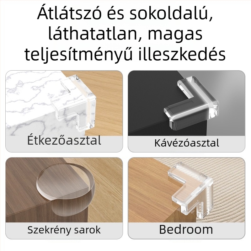 Asztal sarokvédő, 90°-os sarok, átlátszó puha szilikon, ütésvédő