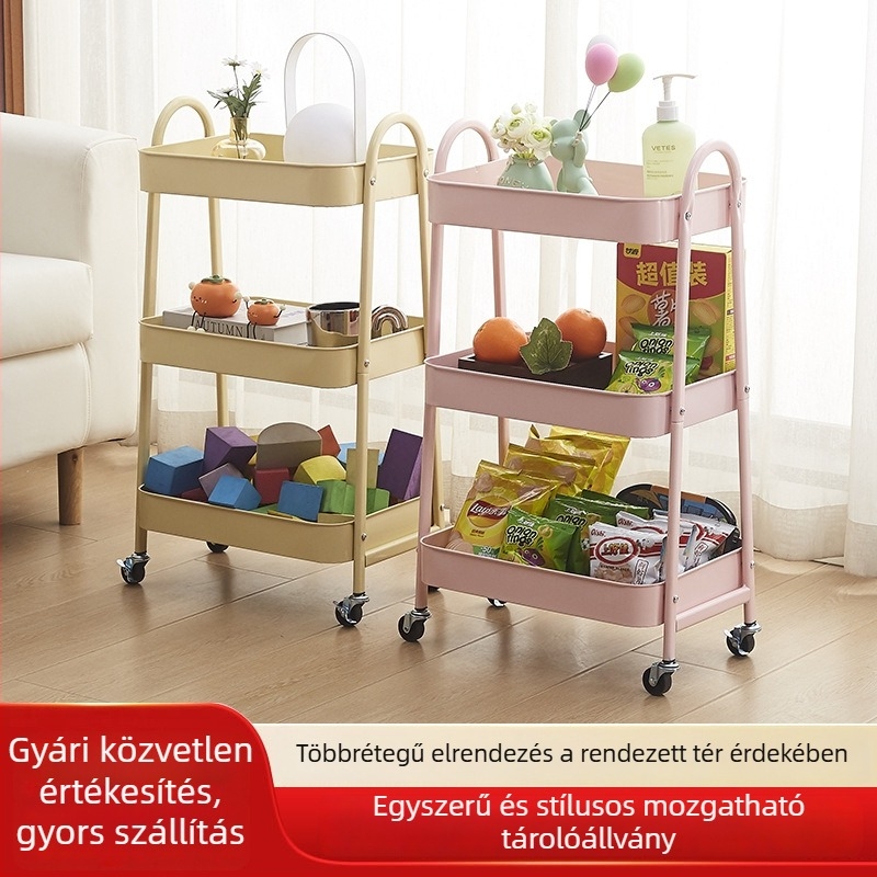 Háromszintes mobil tárolókocsi konyha, hálószoba és fürdőszoba számára