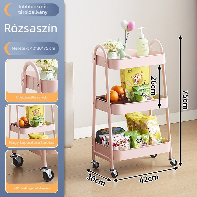 Háromszintes mobil tárolókocsi konyha, hálószoba és fürdőszoba számára