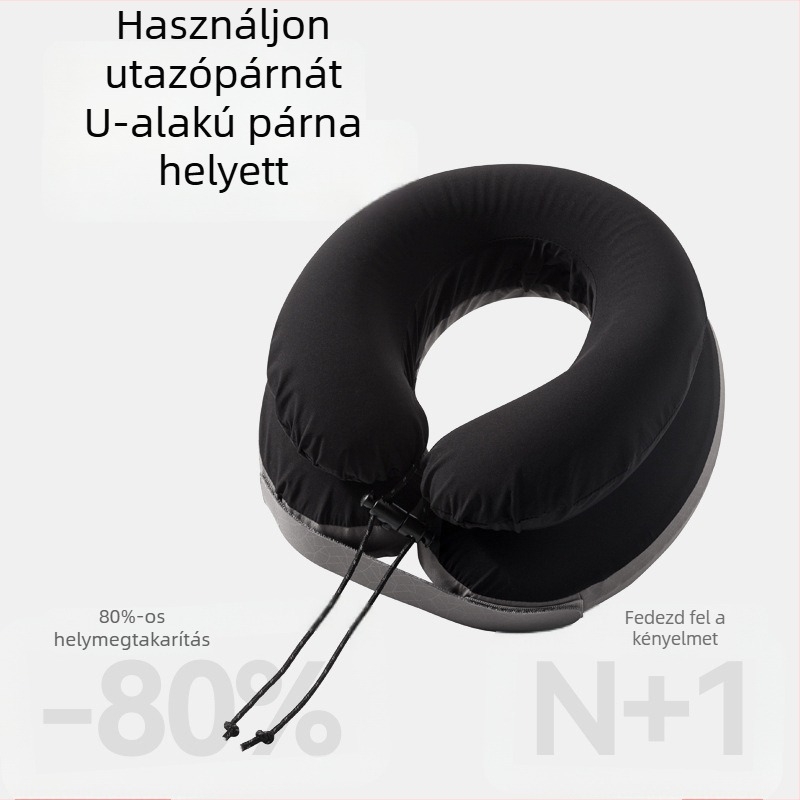 Hordozható felfújható nyakpárna megnövelt támasztással, hosszú utazásokhoz, nyomásra töltő nyakpárna