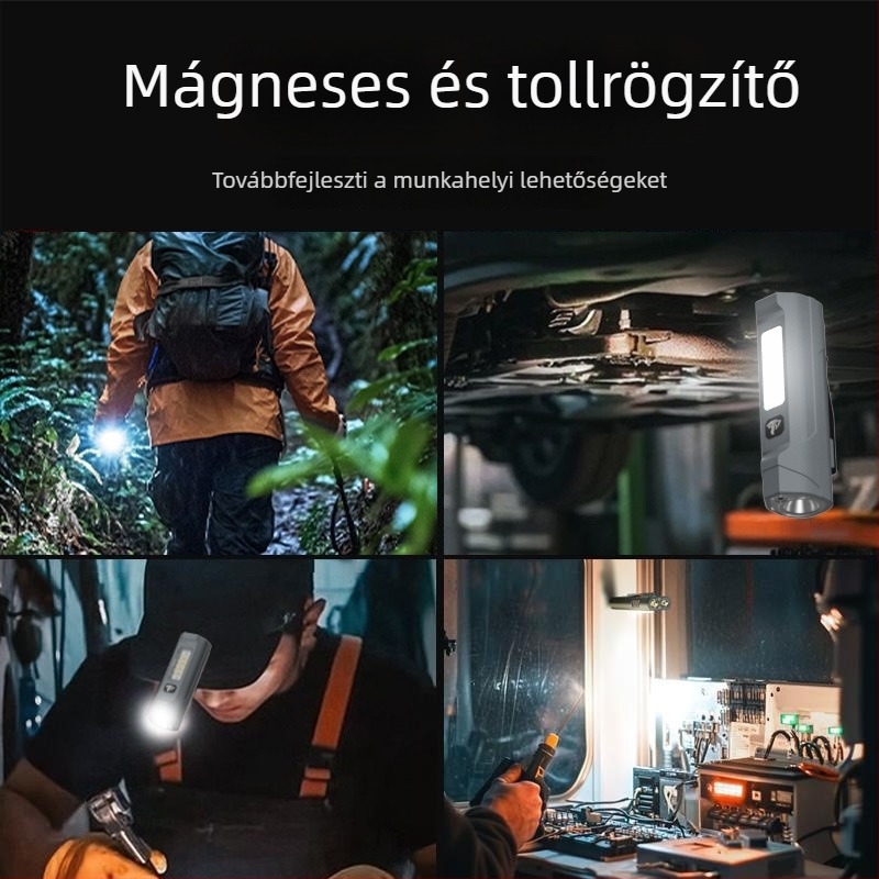 LED zseblámpa mágneses tollklipssel, 5W, 1200mAh újratölthető, vízálló, fénycsóva távolság ≥ 500 m