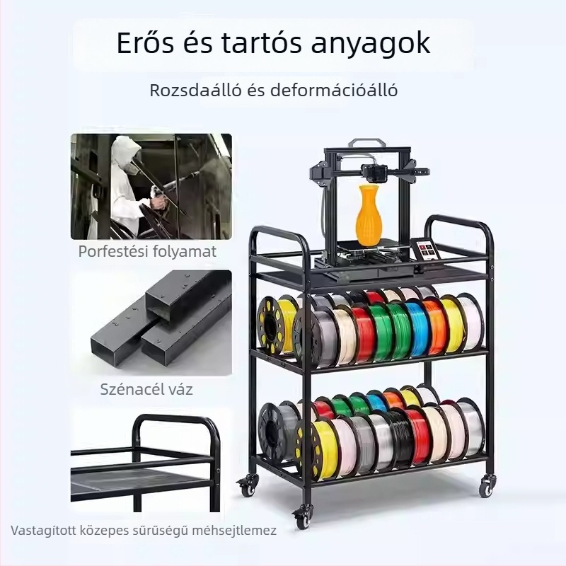 Mobil 3D nyomtatáshoz használt kellékek tároló kocsi – fém, 5 kg, Többcélú polc