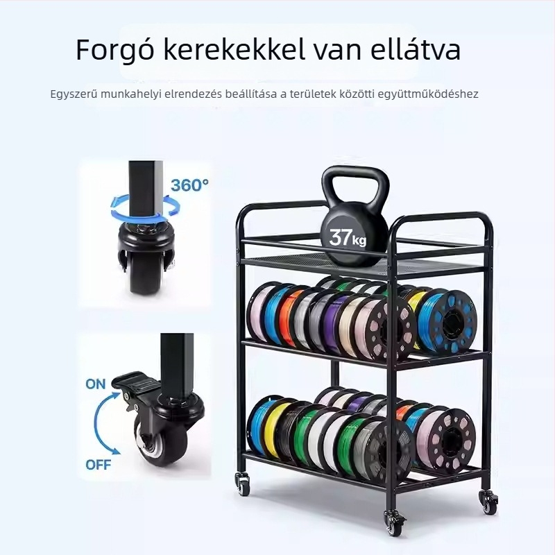 Mobil 3D nyomtatáshoz használt kellékek tároló kocsi – fém, 5 kg, Többcélú polc
