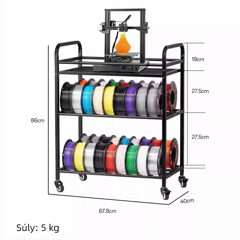 Mobil 3D nyomtatáshoz használt kellékek tároló kocsi – fém, 5 kg, Többcélú polc