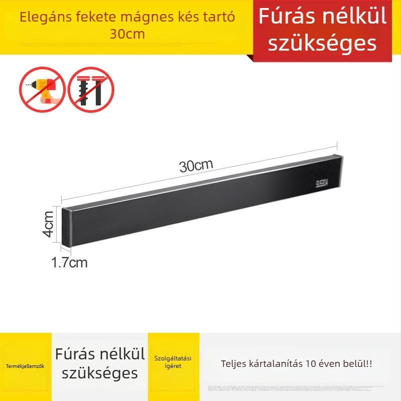 Falra szerelhető mágneses késállvány 304-es rozsdamentes acélból, perforálás nélkül, egy réteg, modern minimális stílus, teherbírás 7,5 kg