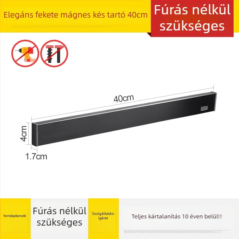 Falra szerelhető mágneses késállvány 304-es rozsdamentes acélból, perforálás nélkül, egy réteg, modern minimális stílus, teherbírás 7,5 kg