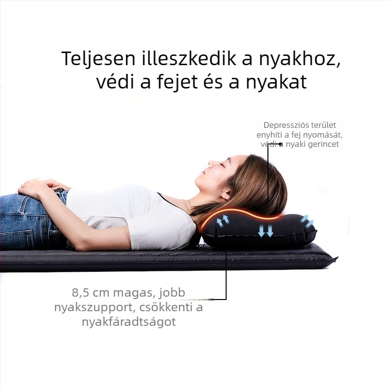 Black Dog felfújható párna kültéri kempingezéshez - automatikus felfúvás, U-alakú kialakítás, hordozható utazópárna
