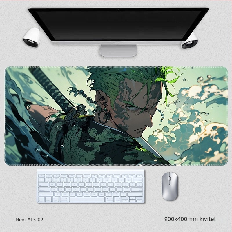Zoro extrahatalmas egér- és billentyűzetpad, csuklótámasz és csúszásmentes asztali matrac – One Piece