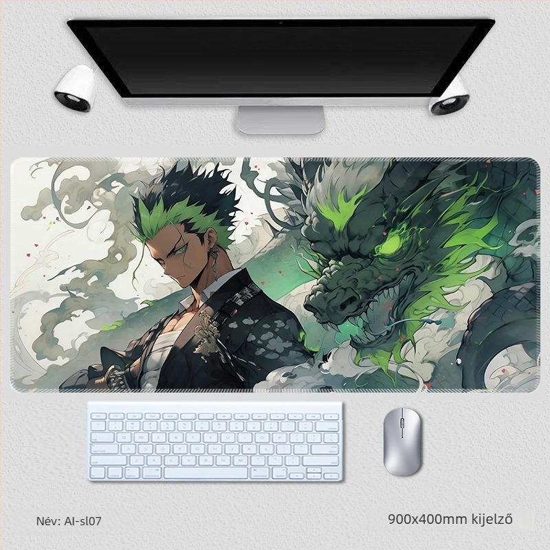 Zoro extrahatalmas egér- és billentyűzetpad, csuklótámasz és csúszásmentes asztali matrac – One Piece