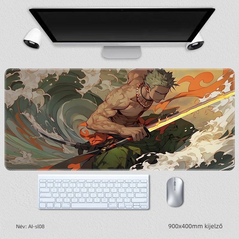 Zoro extrahatalmas egér- és billentyűzetpad, csuklótámasz és csúszásmentes asztali matrac – One Piece