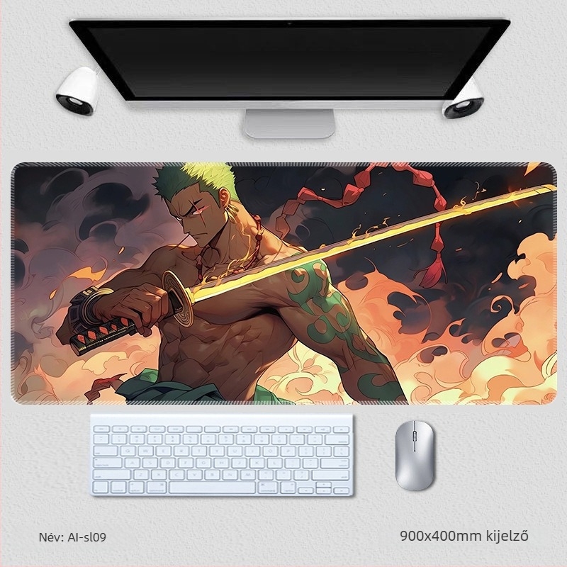 Zoro extrahatalmas egér- és billentyűzetpad, csuklótámasz és csúszásmentes asztali matrac – One Piece