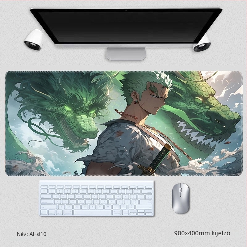 Zoro extrahatalmas egér- és billentyűzetpad, csuklótámasz és csúszásmentes asztali matrac – One Piece