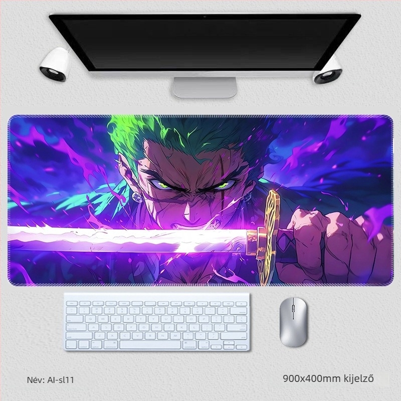 Zoro extrahatalmas egér- és billentyűzetpad, csuklótámasz és csúszásmentes asztali matrac – One Piece