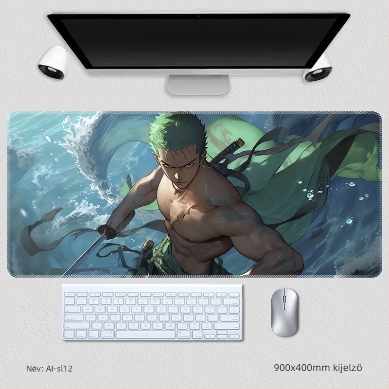 Zoro extrahatalmas egér- és billentyűzetpad, csuklótámasz és csúszásmentes asztali matrac – One Piece