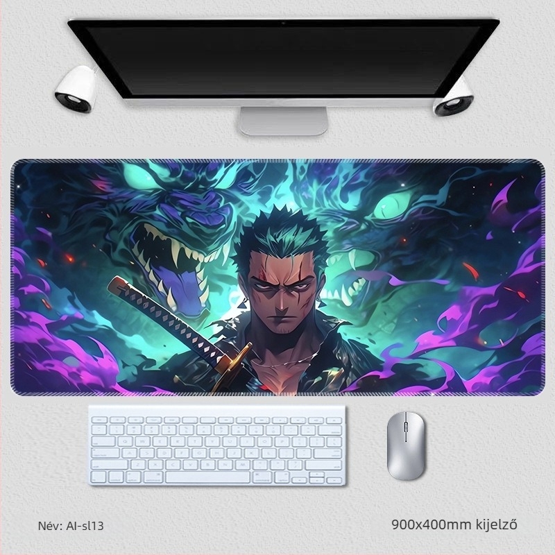 Zoro extrahatalmas egér- és billentyűzetpad, csuklótámasz és csúszásmentes asztali matrac – One Piece