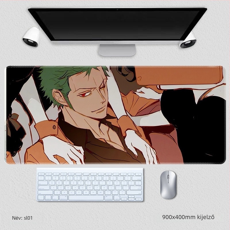 Zoro extrahatalmas egér- és billentyűzetpad, csuklótámasz és csúszásmentes asztali matrac – One Piece