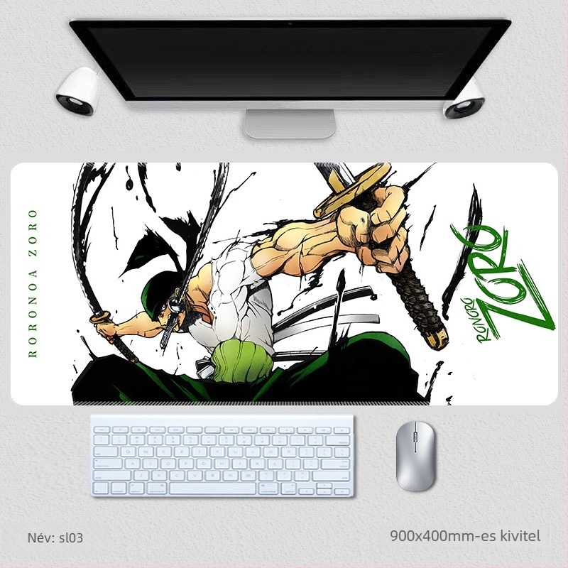 Zoro extrahatalmas egér- és billentyűzetpad, csuklótámasz és csúszásmentes asztali matrac – One Piece