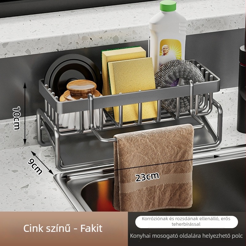Mosogatótálca melletti szivacs szárító polc, szerelés nélkül, szénacél, modern stílus