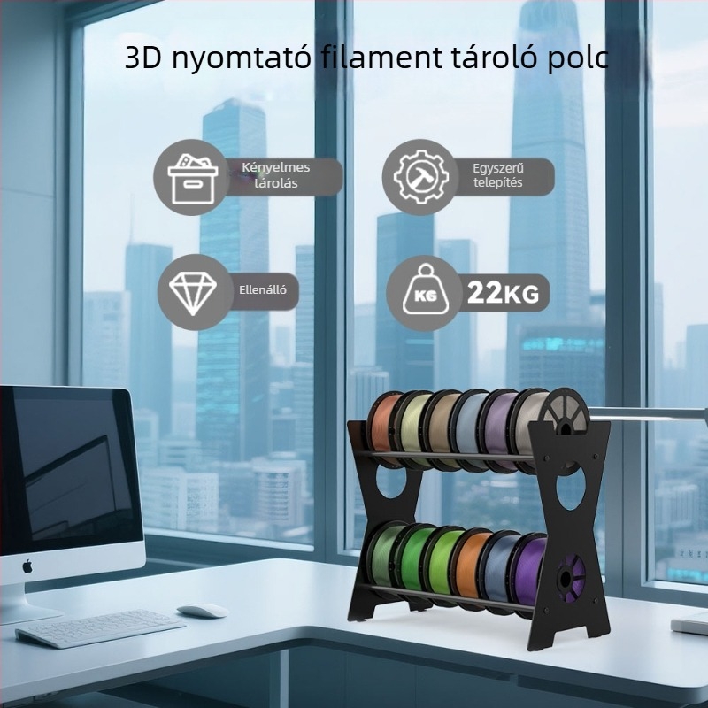 3D nyomtató fogyóanyagok tárolóállványa, nagy teherbírású dupla rétegű fém tartó, beltéri használatra, eredet Guangzhou, kód 003